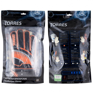 Перчатки вратарские тренировочные TORRES Club FG050710 размер 10 черно-оранжевый 00006332